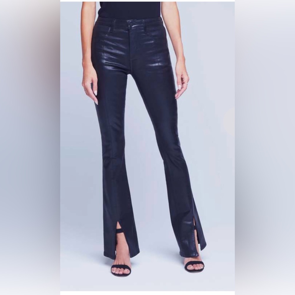 L’agence beattix jeans noir coated Black Faux Leather Flared Leg Pants 27